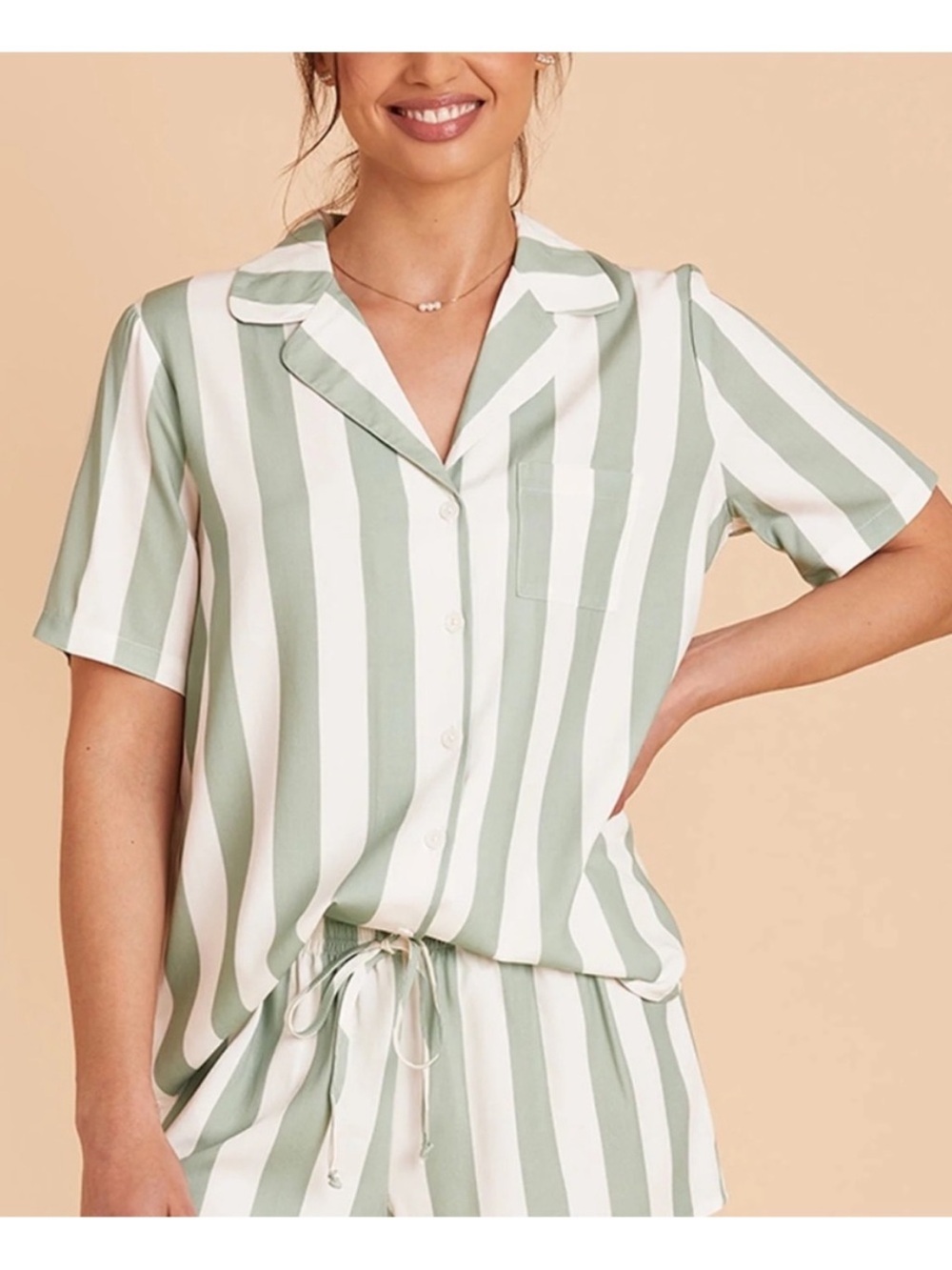 Birdy Grey Women's Sage Green & White Striped Pajama Set